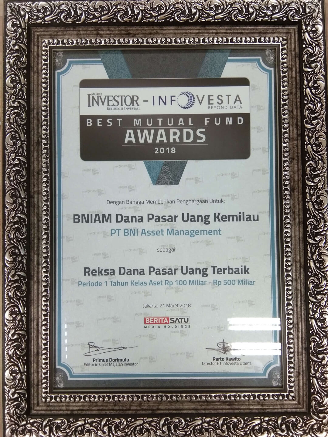 INFOVESTA - Best Mutual Fund Award 2018